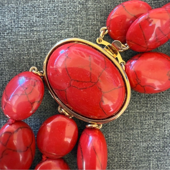 Ralph Lauren NECKLACE. Multi strand Red Howlite Oval Stone Gold Vermeil Clasp - Picture 5 of 5